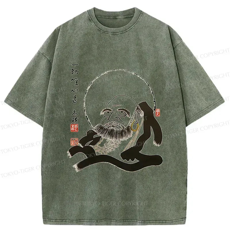 Funny Buddha Washed T-Shirt for Streetwear