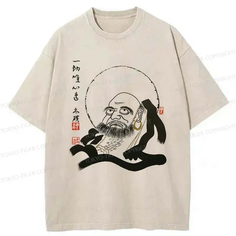 Funny Buddha Washed T-Shirt for Streetwear