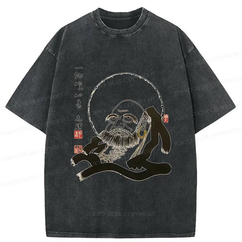 Funny Buddha Washed T-Shirt for Streetwear