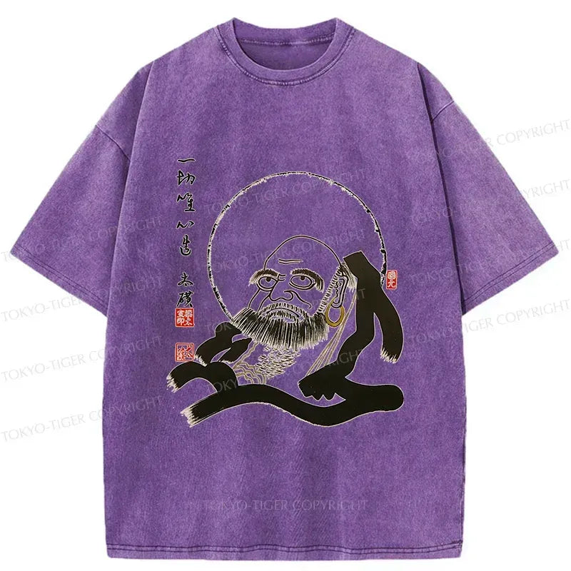 Funny Buddha Washed T-Shirt for Streetwear