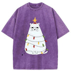 Washed Japanese Cat T-Shirt for Holiday