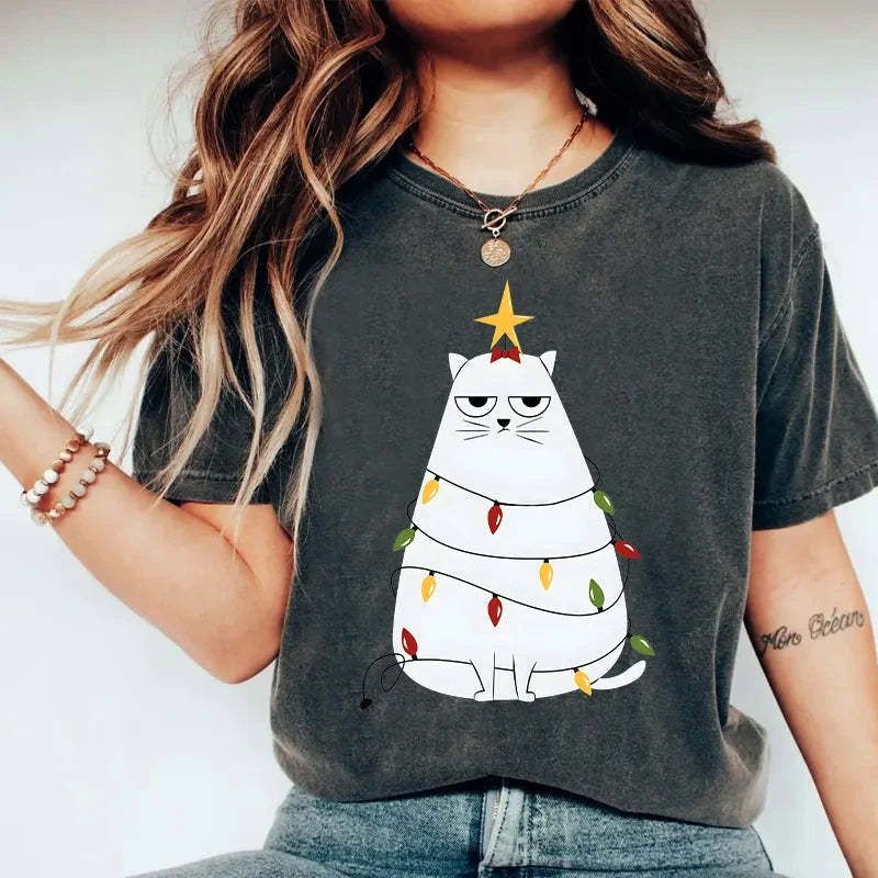 Japanese Chubby Cat Christmas T-Shirt