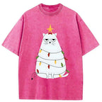 Washed Japanese Cat T-Shirt for Holiday