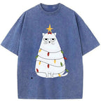 Washed Japanese Cat T-Shirt for Holiday