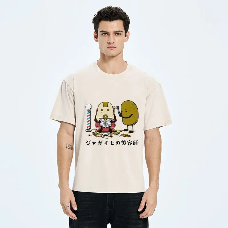 Japanese Vintage Washed T-Shirt for Daily Wear
