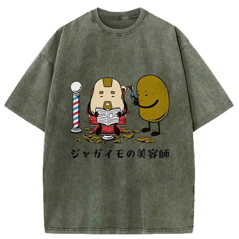 Kyoto-Lion Potato Hairdresser Washed T-Shirt