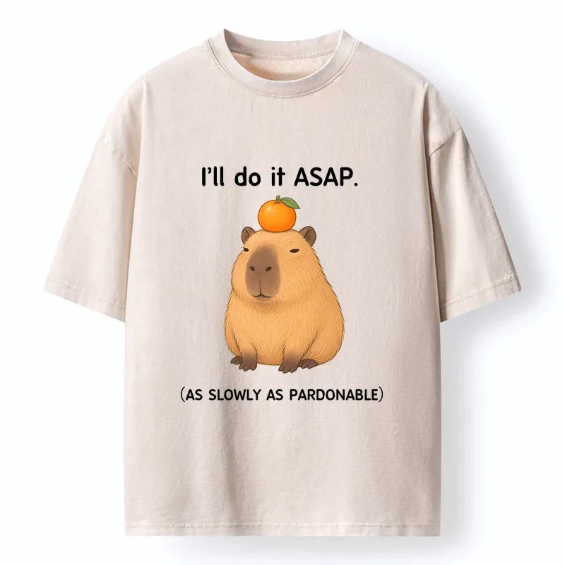 Kyoto-Lion Slow Task Capybara Meme Washed T-Shirt