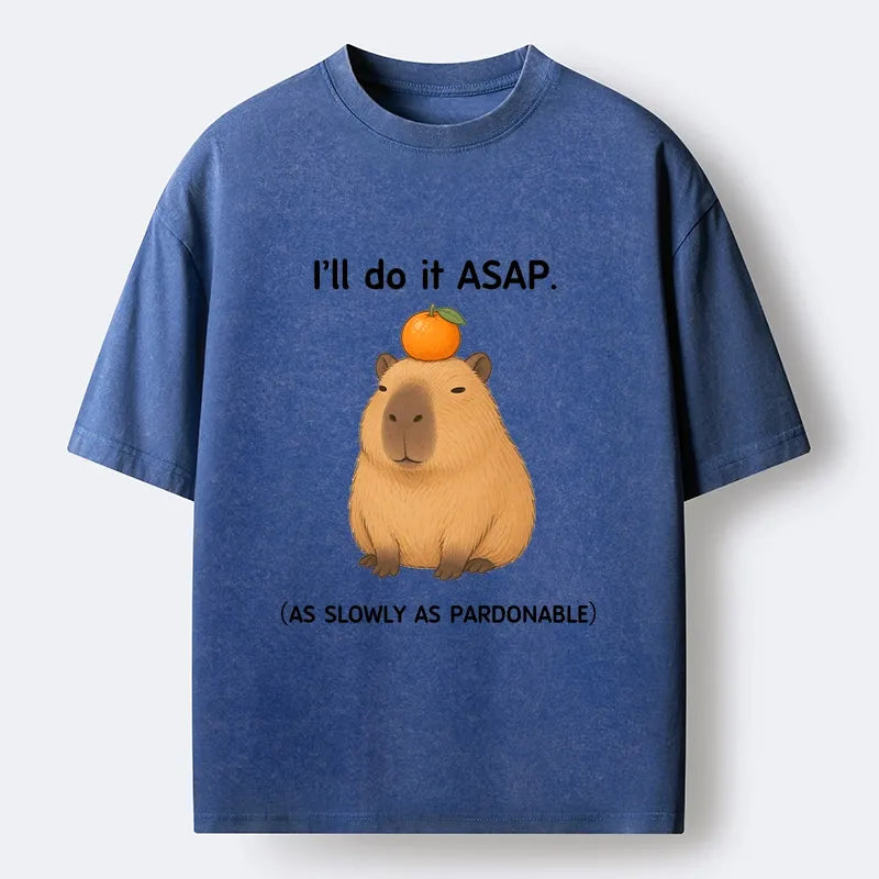 Kyoto-Lion Slow Task Capybara Meme Washed T-Shirt