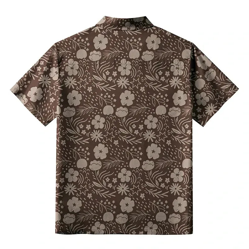 Kyoto-Lion Mocha Floral Button-up Shirt