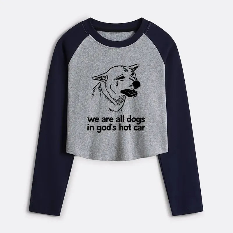 Kyoto-Lion Sad Dog Funny Women's Crop Raglan T-Shirt