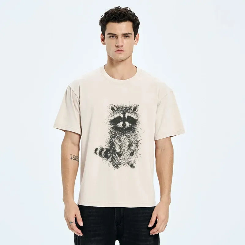 Kyoto-Lion Messy Line Art Raccoon Meme Washed T-Shirt