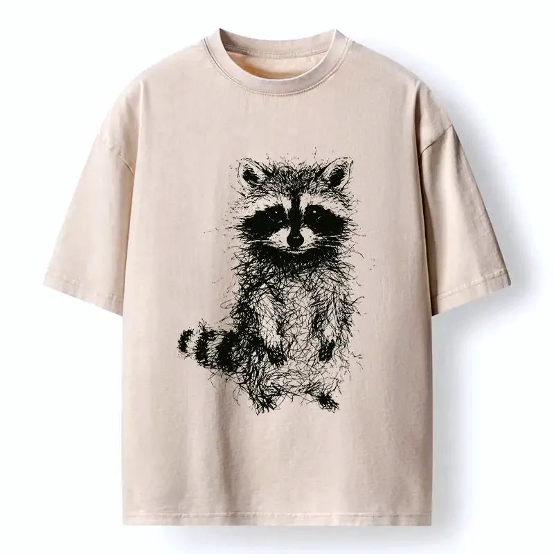 Japanese Raccoon Meme Washed T-Shirt