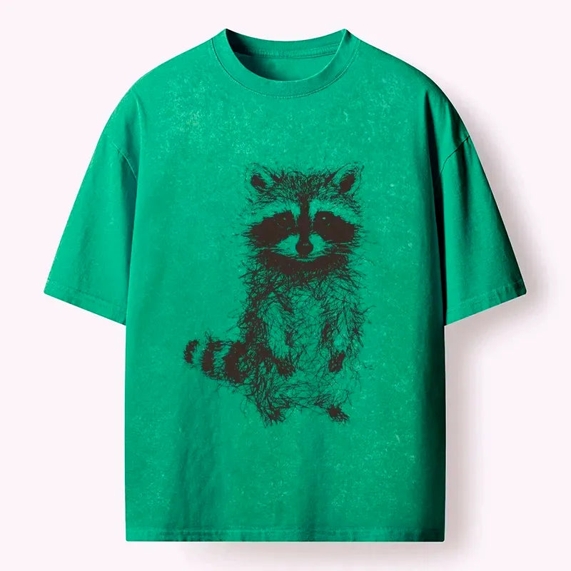 Kyoto-Lion Messy Line Art Raccoon Meme Washed T-Shirt