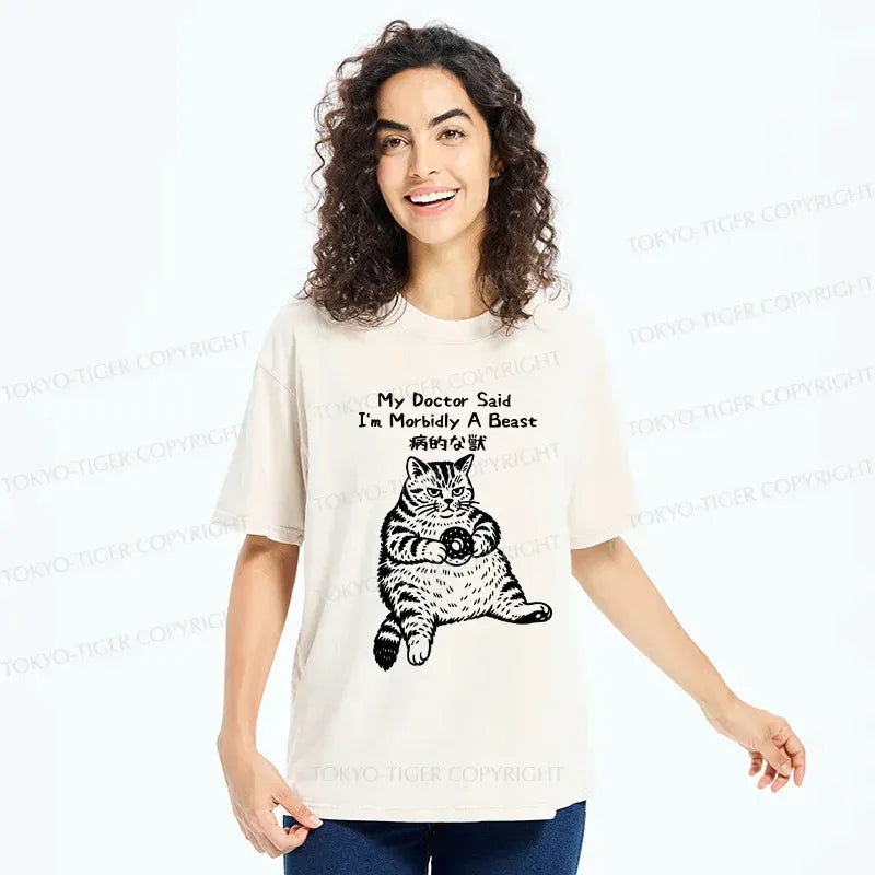 Kyoto-Lion Lazy Fat Cat Washed T-Shirt