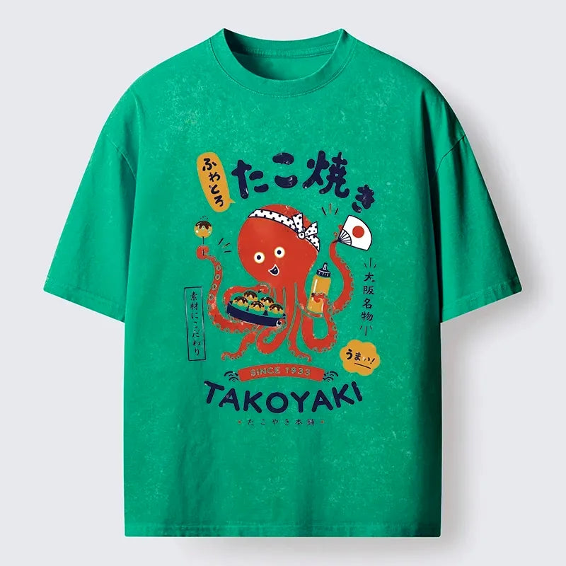 Kyoto-Lion Cute Octopus Makes Fresh Takoyaki Washed T-Shirt