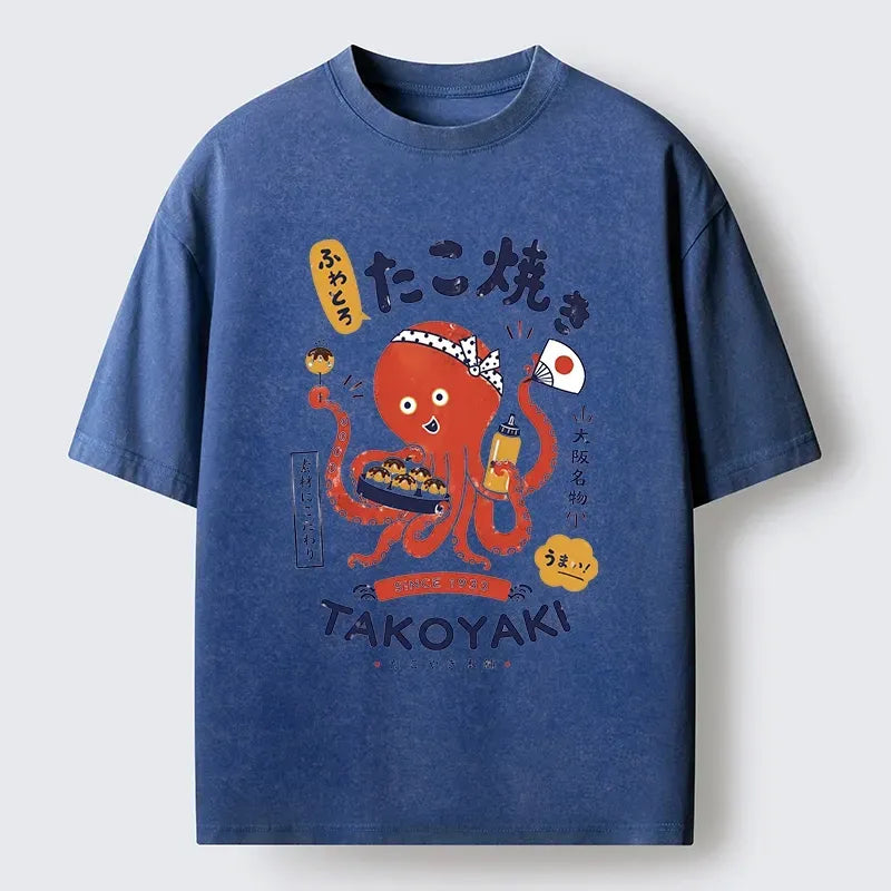Kyoto-Lion Cute Octopus Makes Fresh Takoyaki Washed T-Shirt