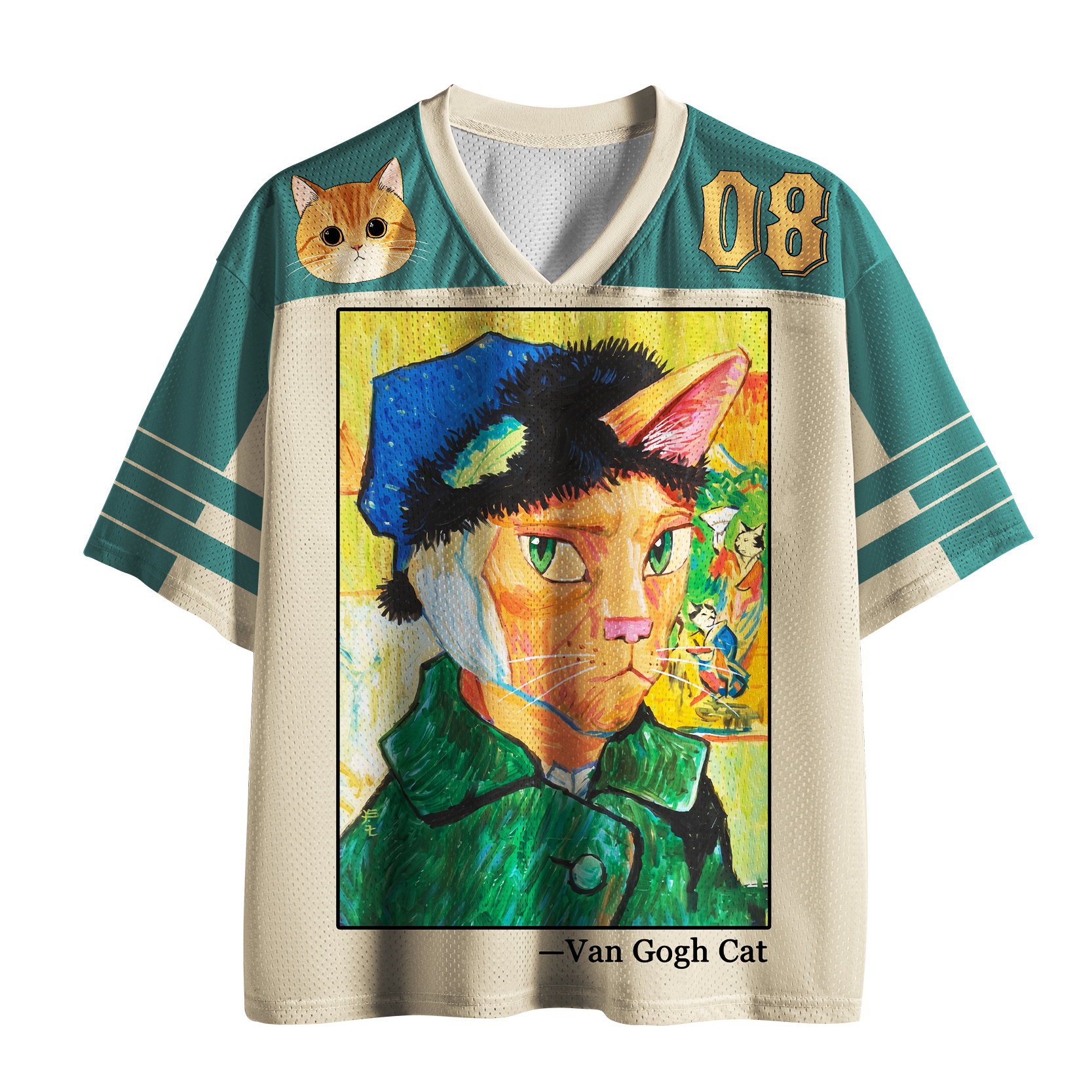 Kyoto-Lion Van Gogh Cat 'Masterpiece' Retro Mesh Jersey