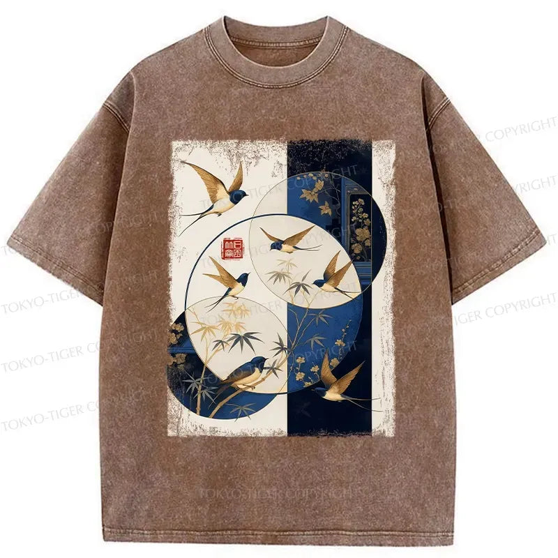 Kyoto-Lion Swallows Among The Bamboo Washed T-Shirt