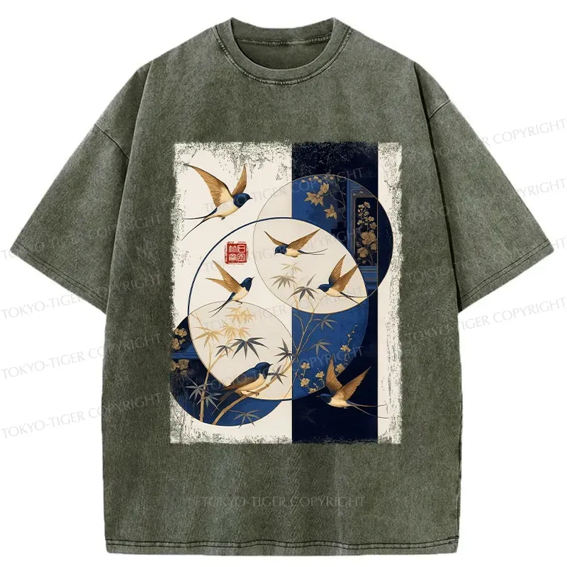 Kyoto-Lion Swallows Among The Bamboo Washed T-Shirt
