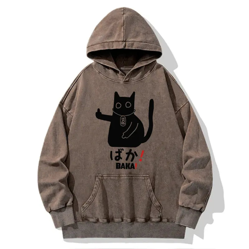 Kyoto-Lion Japanese Baka Cat Washed Hoodie