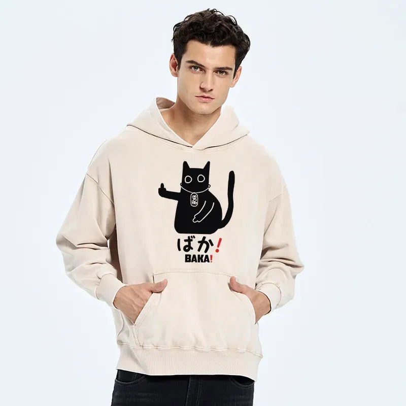 Kyoto-Lion Japanese Baka Cat Washed Hoodie