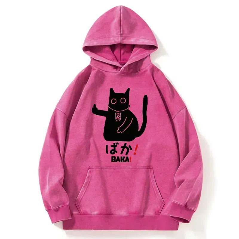 Kyoto-Lion Japanese Baka Cat Washed Hoodie