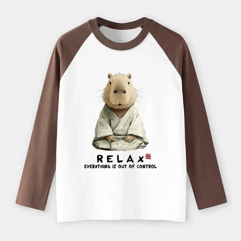Kyoto-Lion Zen Capybara£ºRelax, It's All Chaos Raglan Long Sleeve T-shirt