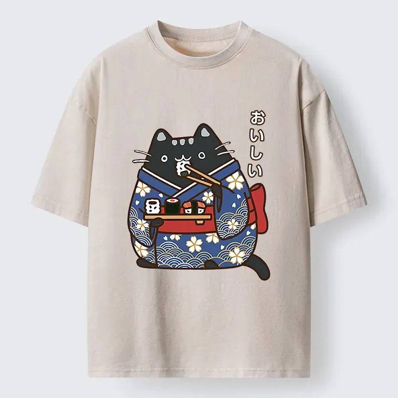 Japanese Geisha Cat T-Shirt for Daily Wear