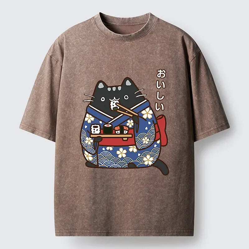 Japanese Geisha Cat T-Shirt for Daily Wear