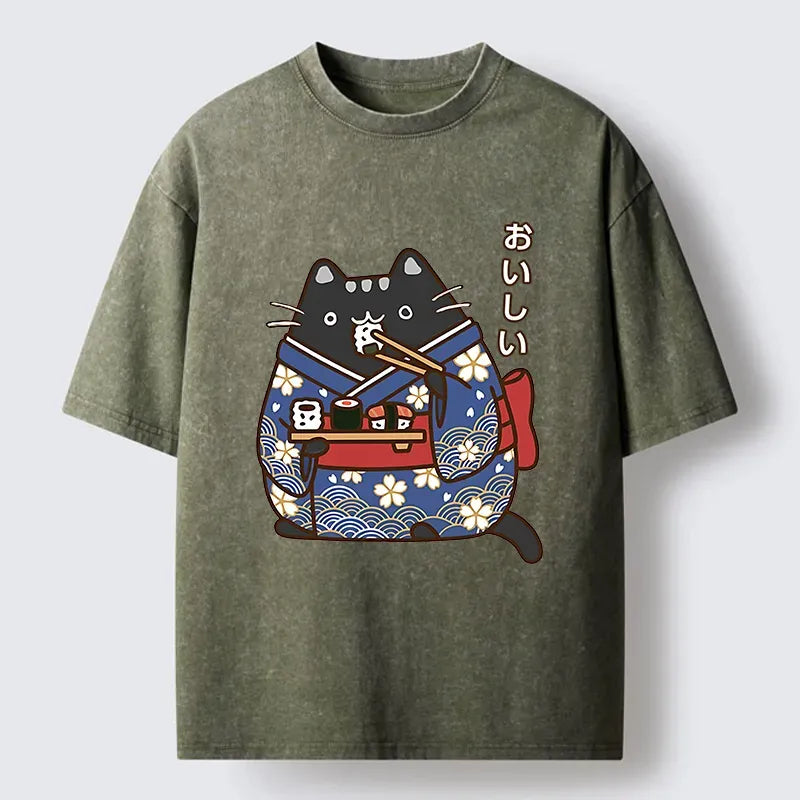 Washed Sushi Cat T-Shirt Trendy
