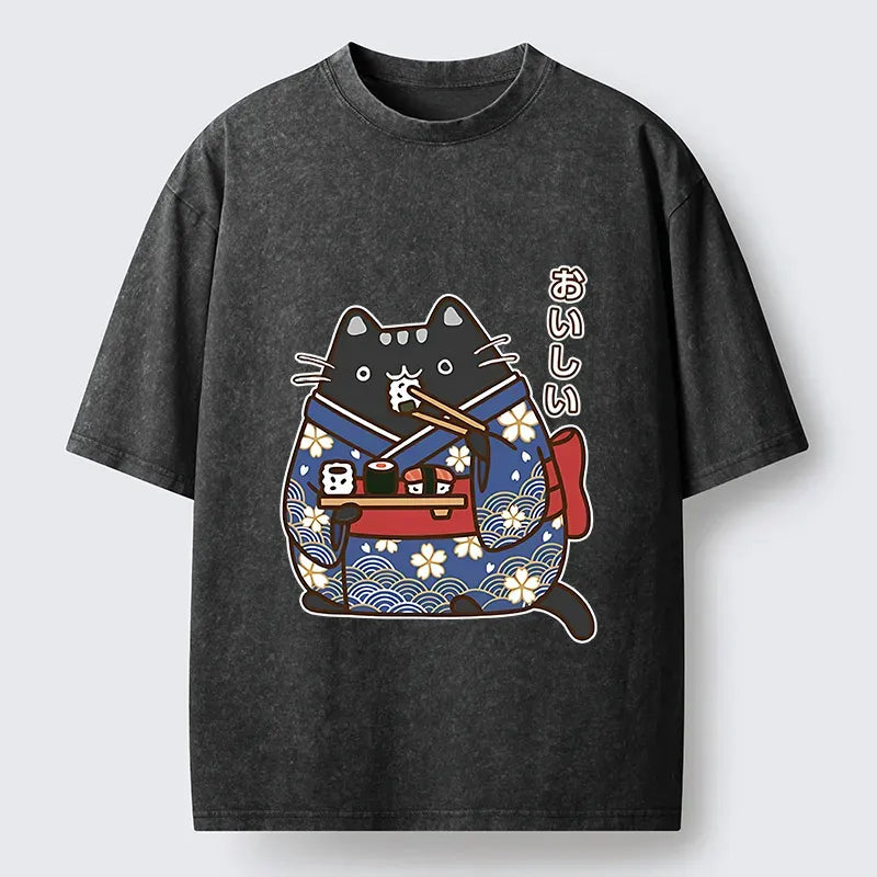 Washed Sushi Cat T-Shirt Trendy