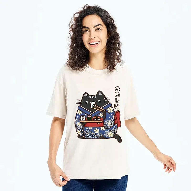 Japanese Geisha Cat T-Shirt for Daily Wear