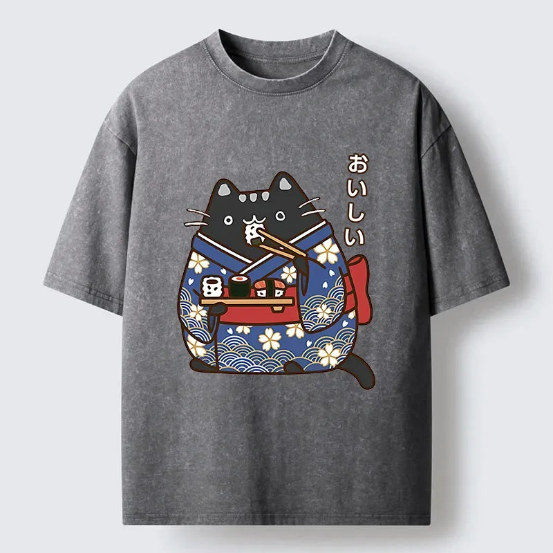 Washed Sushi Cat T-Shirt Trendy