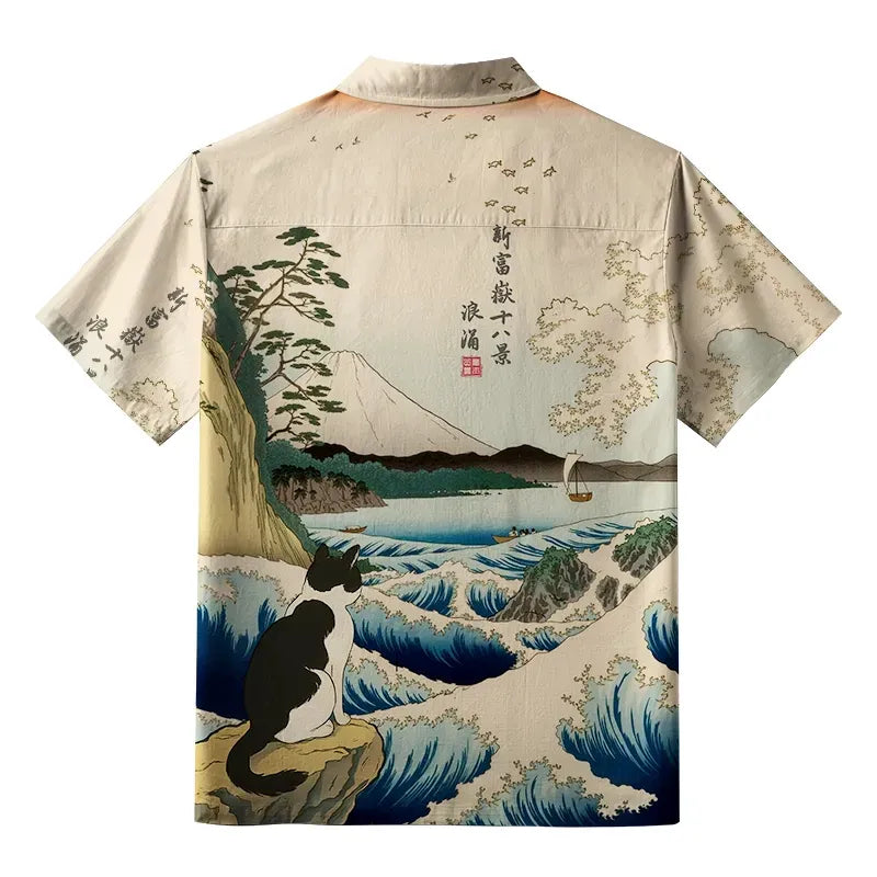 Kyoto Cat Hawaiian Shirt for Summer