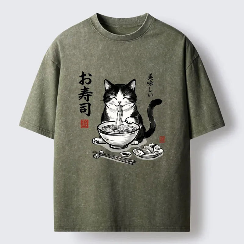 Japanese Food Cat T-Shirt for Daily Wear