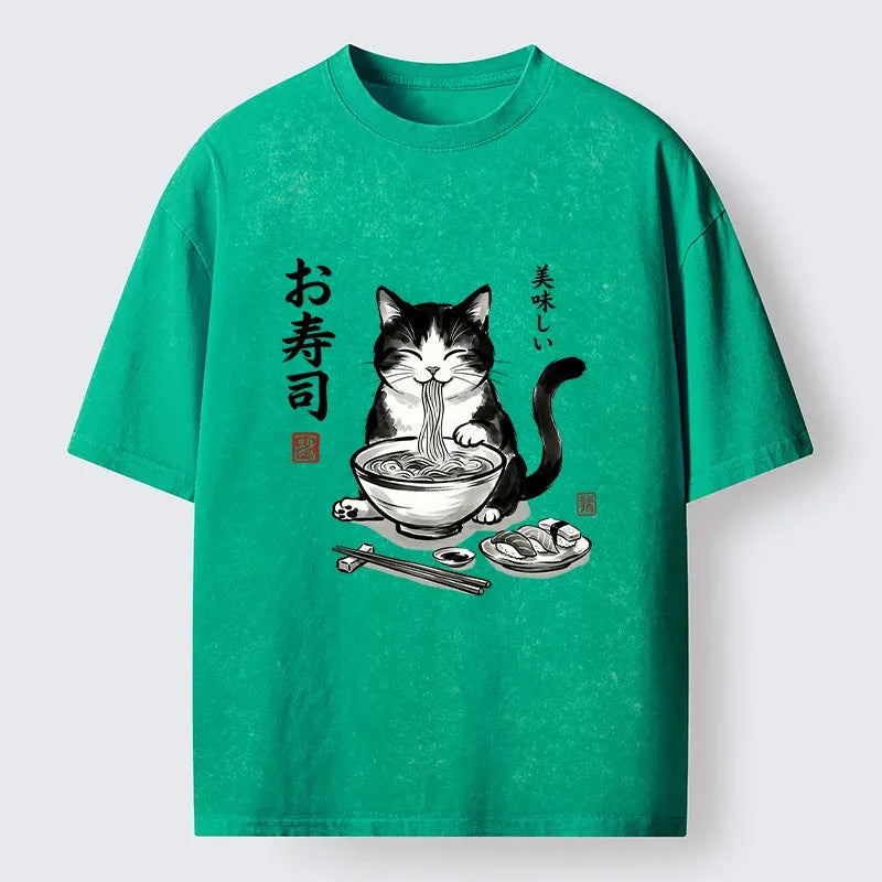 Washed Unisex Cat T-Shirt for Streetwear