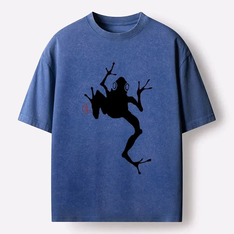Kyoto-Lion Japanese Frog Ink Wash Washed T-Shirt