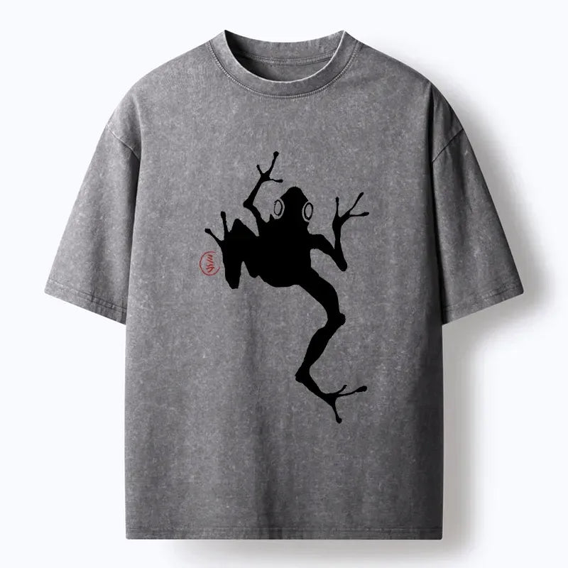 Kyoto-Lion Japanese Frog Ink Wash Washed T-Shirt