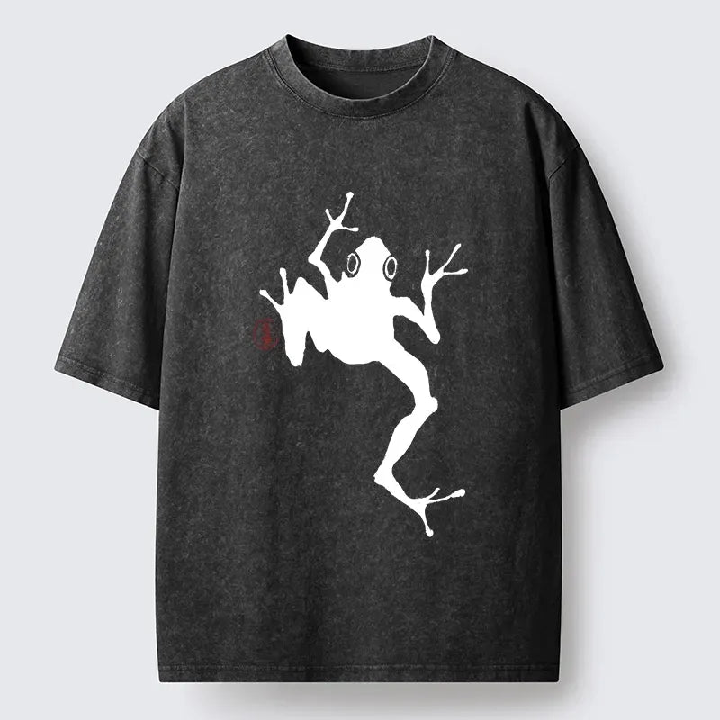 Kyoto-Lion Japanese Frog Ink Wash Washed T-Shirt