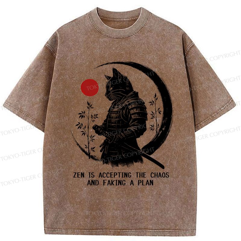 Kyoto-Lion Zen Cat: Warrior of Serenity Washed T-Shirt