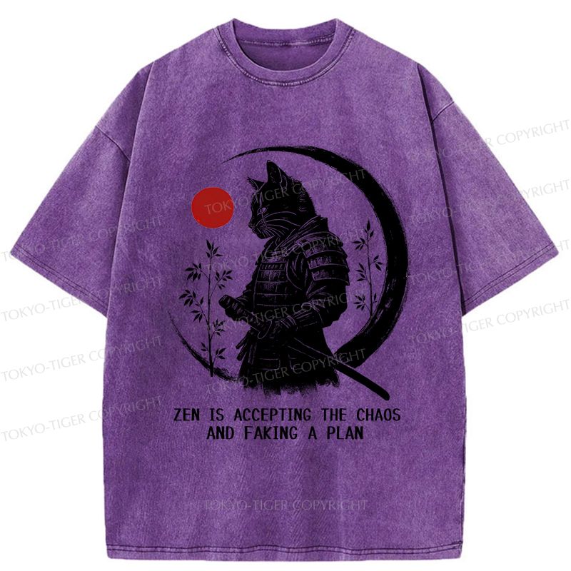 Kyoto-Lion Zen Cat: Warrior of Serenity Washed T-Shirt