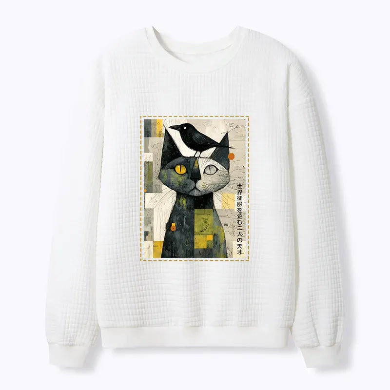 Cat and Crow Waffle Sweatshirt Gift Idea