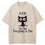 Kyoto-Lion Everything Is Fine Cat Washed T-Shirt