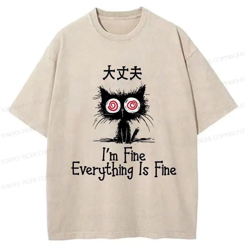 Kyoto-Lion Everything Is Fine Cat Washed T-Shirt