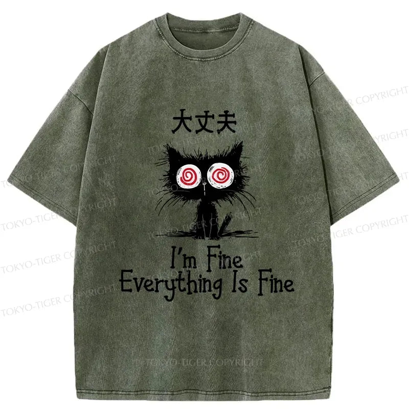 Kyoto-Lion Everything Is Fine Cat Washed T-Shirt
