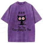 Kyoto-Lion Everything Is Fine Cat Washed T-Shirt