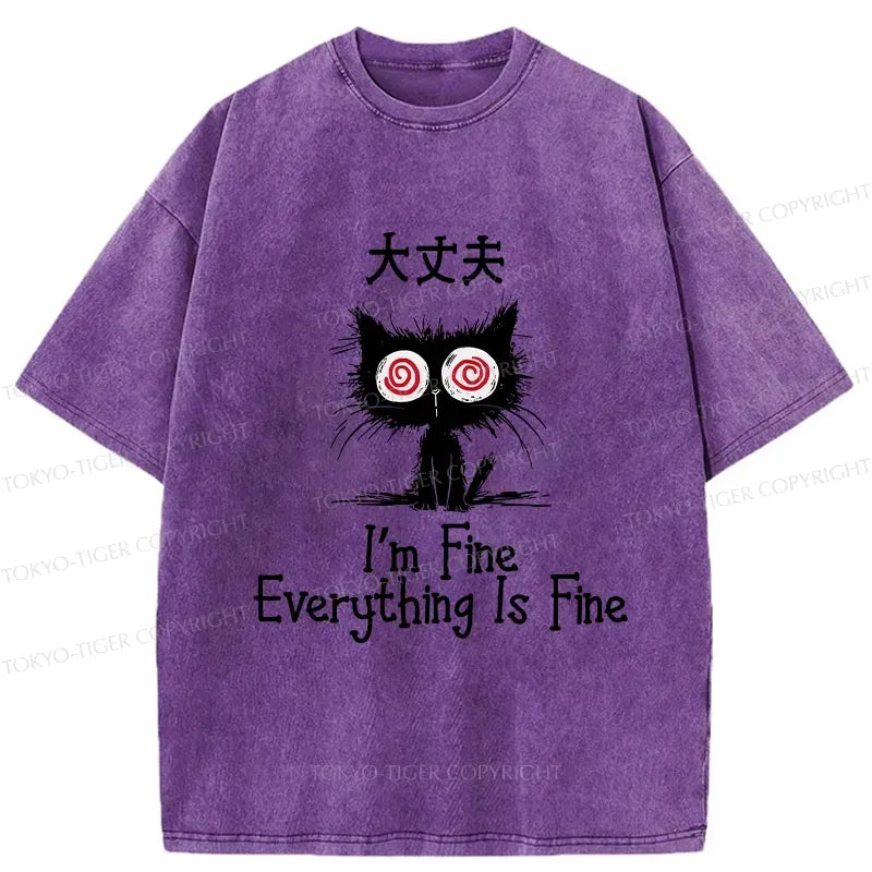 Kyoto-Lion Everything Is Fine Cat Washed T-Shirt