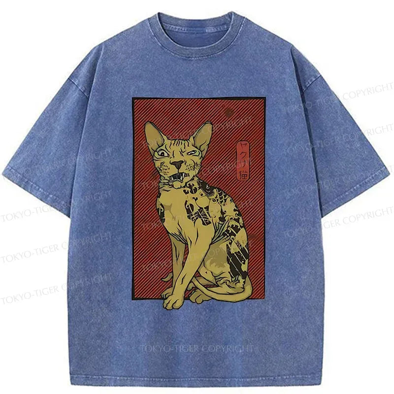 Kyoto-Lion Japanese Hairless Cat Washed T-Shirt