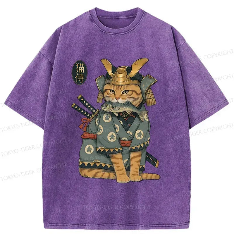 Kyoto-Lion Cat Japanese General Washed T-Shirt