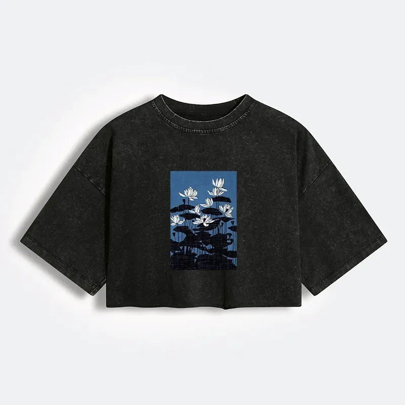 Washed Blue Lotus T-Shirt for Summer